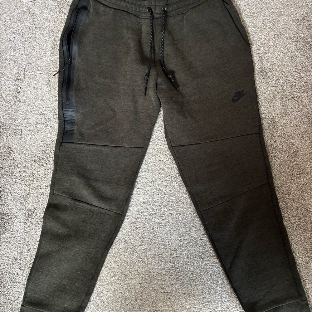 Nike Tech Fleece Dark Green Joggers with Black Accents